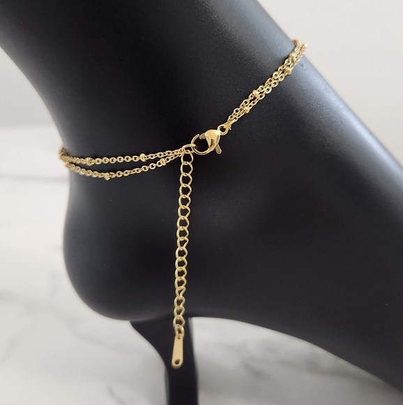 Gold Beach Starfish, Shell & Crystal Accent Charm Anklet Bracelet - Picture 6 of 10